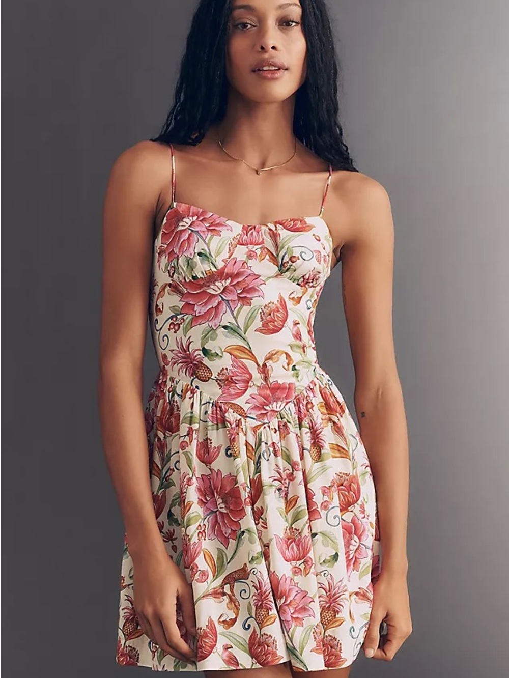 FARM Rio Pink Floral Spaghetti-Strap Mini Dress